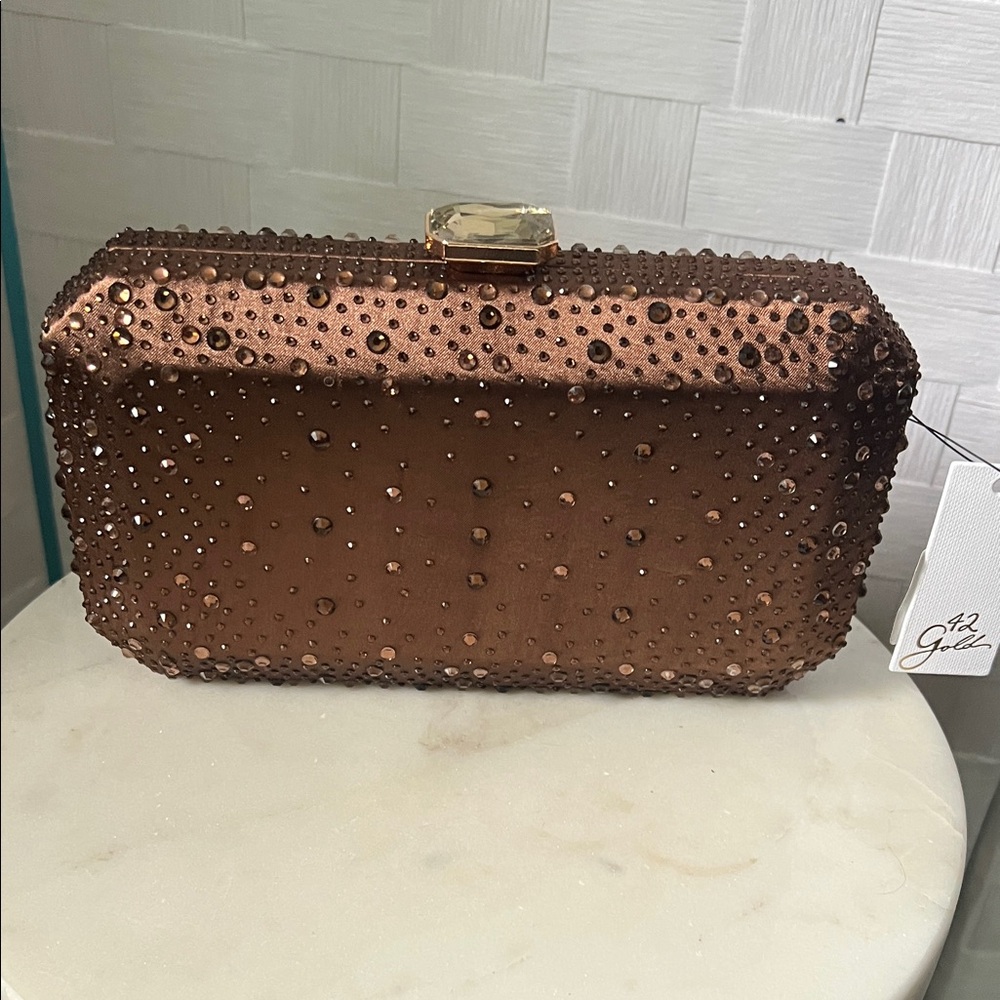 NWT $95 Chocolate Evening Clutch by 42 GOLD $45